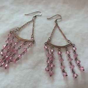Elegant Pink Beaded Dangle With 925 Silver Earrings